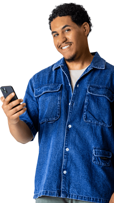 Student with a phone in his hand