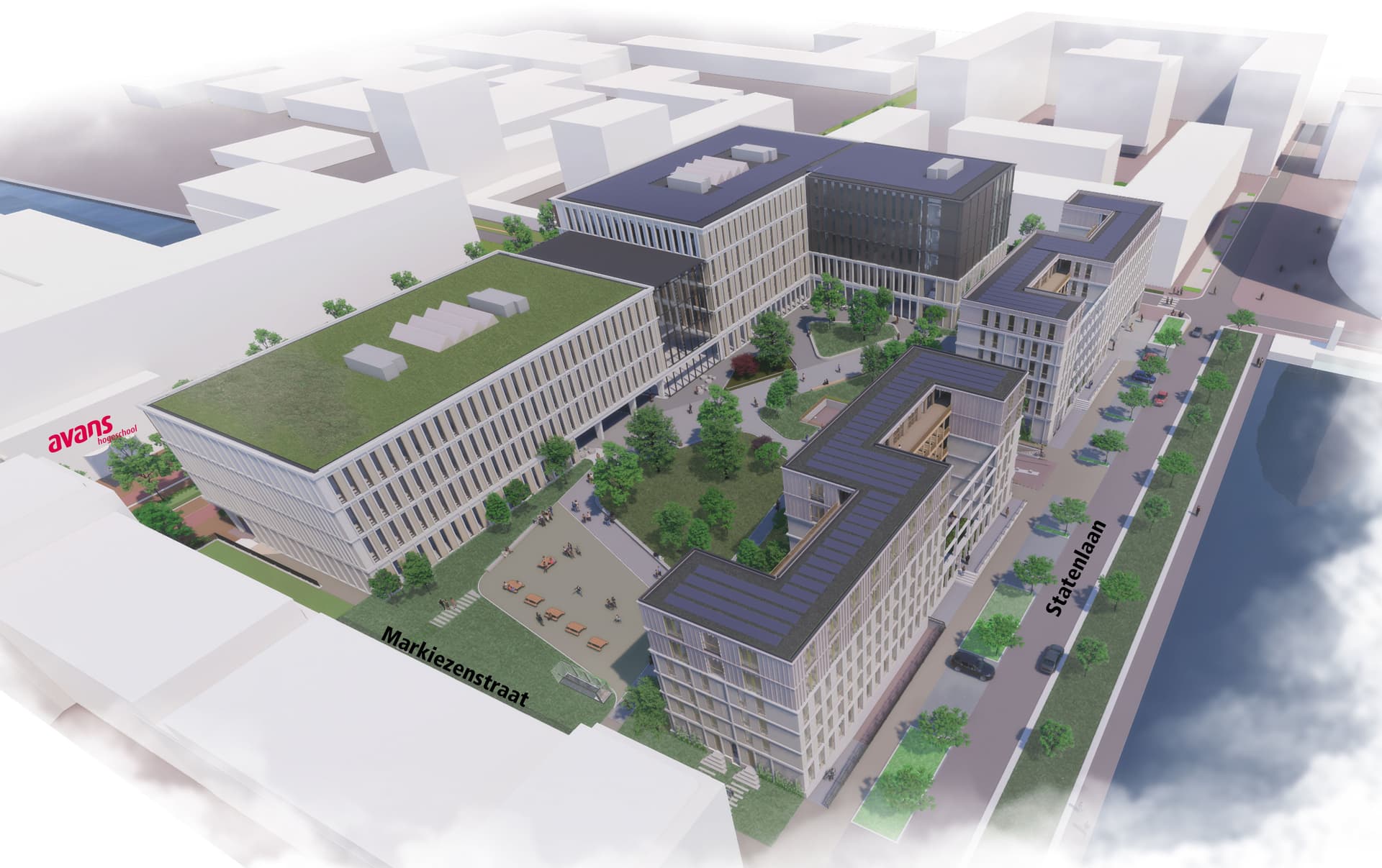 Vogelvluchtimpressie nieuwbouw Onderwijsboulevard Avans Hogeschool.